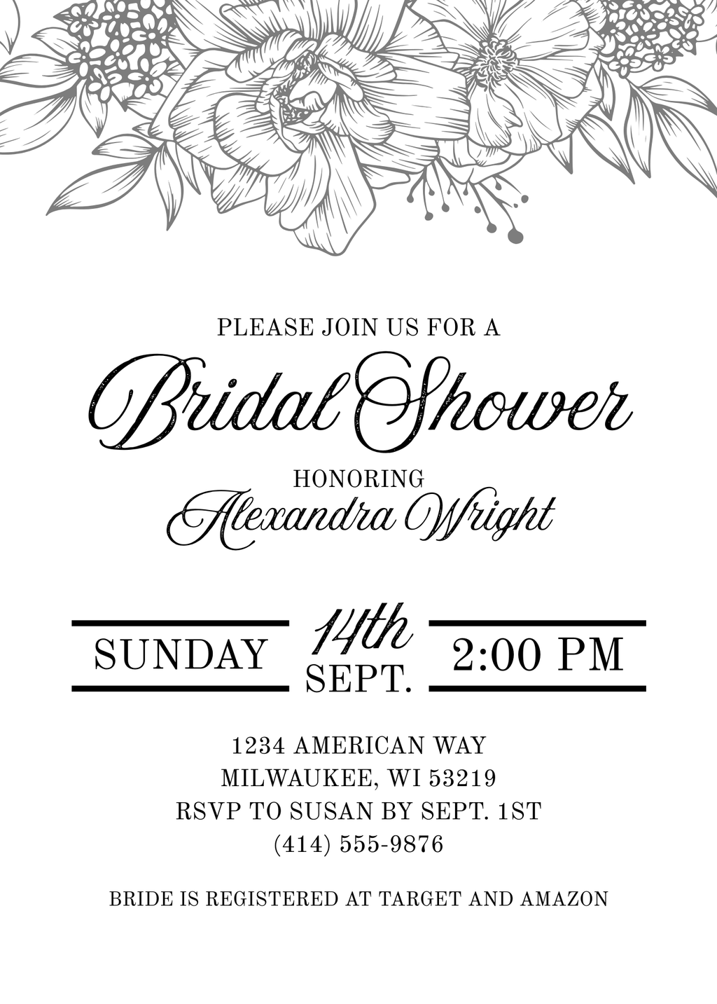 Black and White Floral Wedding invitation BUNDLE