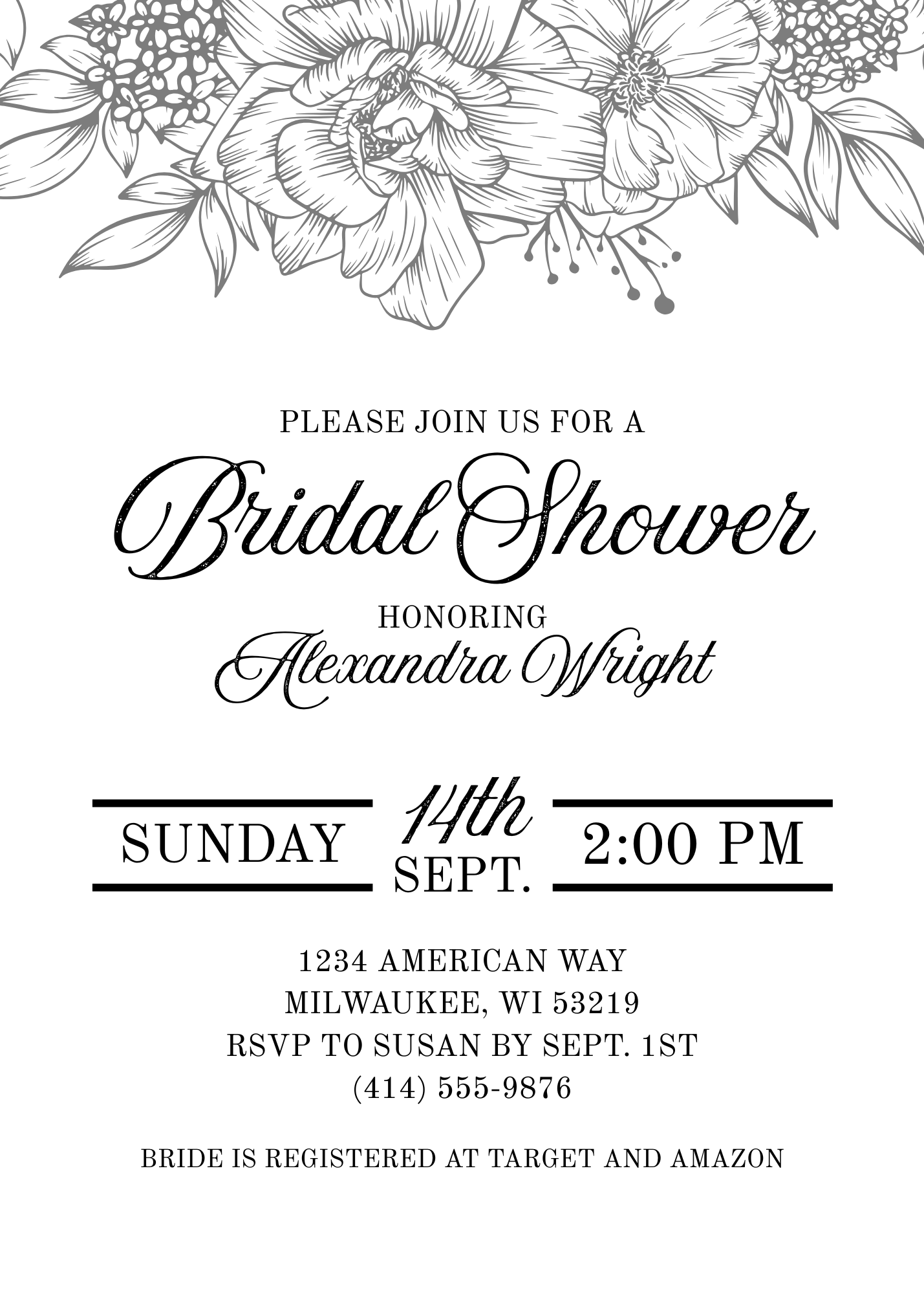 Black and White Floral Wedding invitation BUNDLE