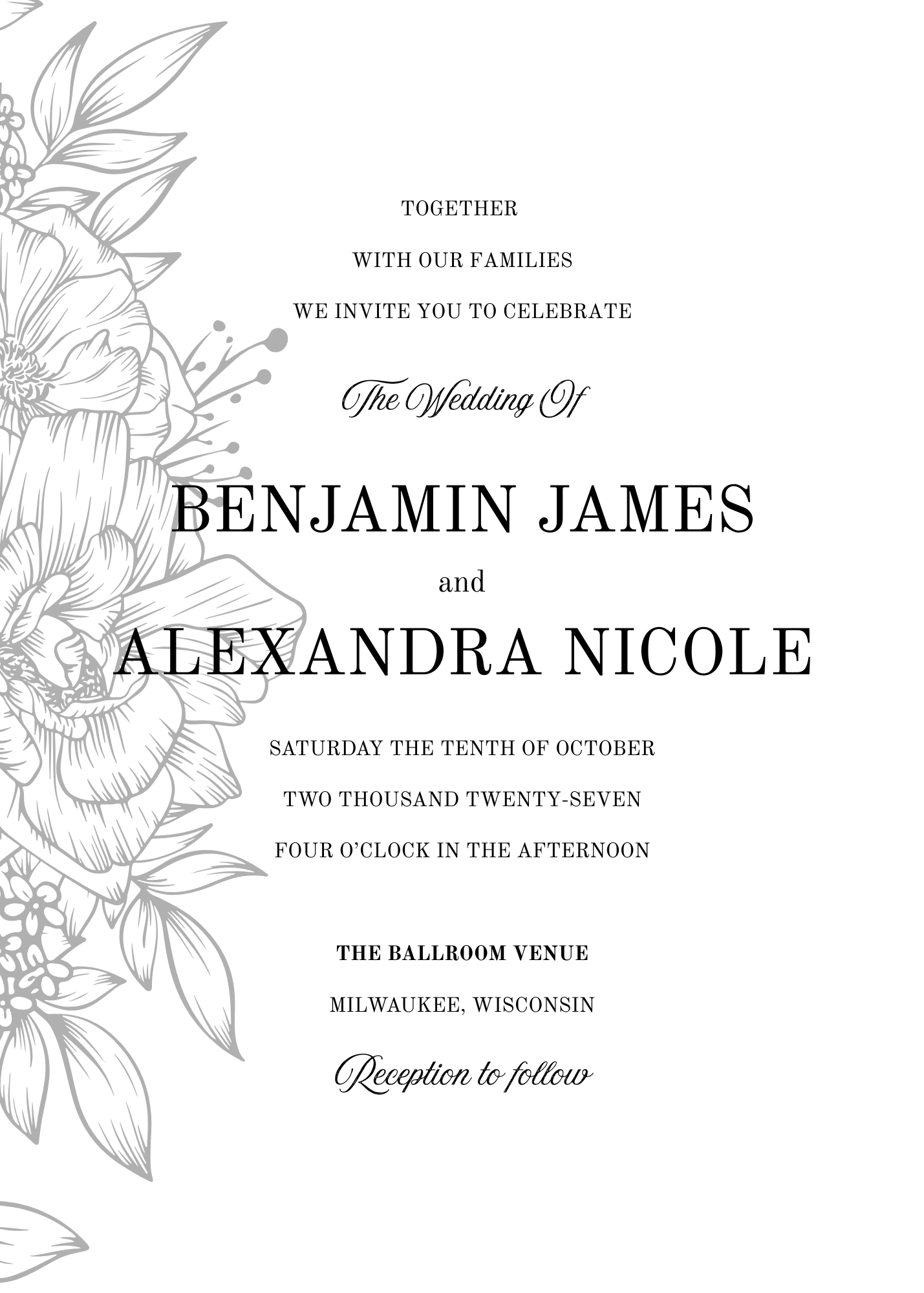 Black and White Floral Wedding invitation BUNDLE