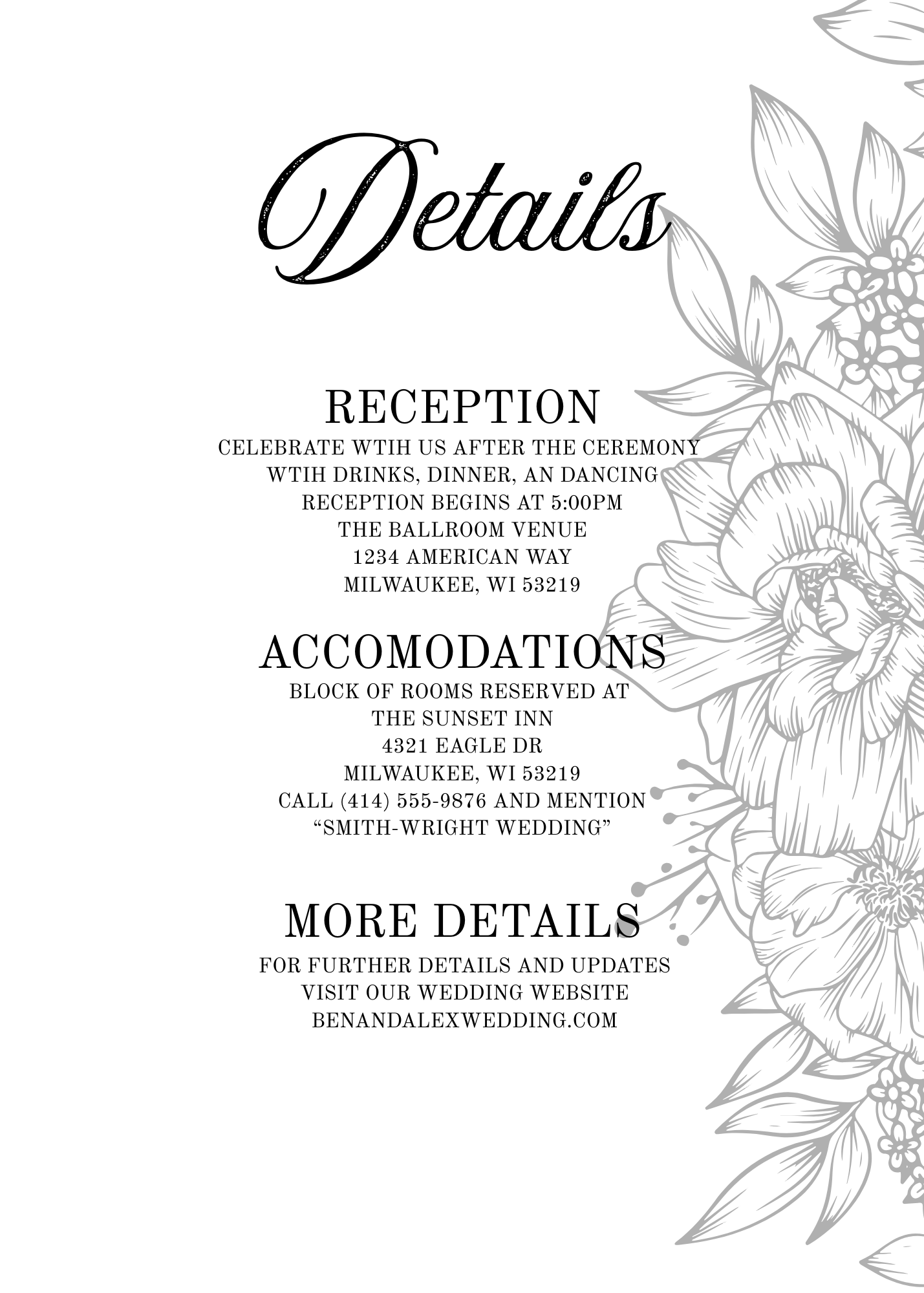 Black and White Floral Wedding invitation BUNDLE