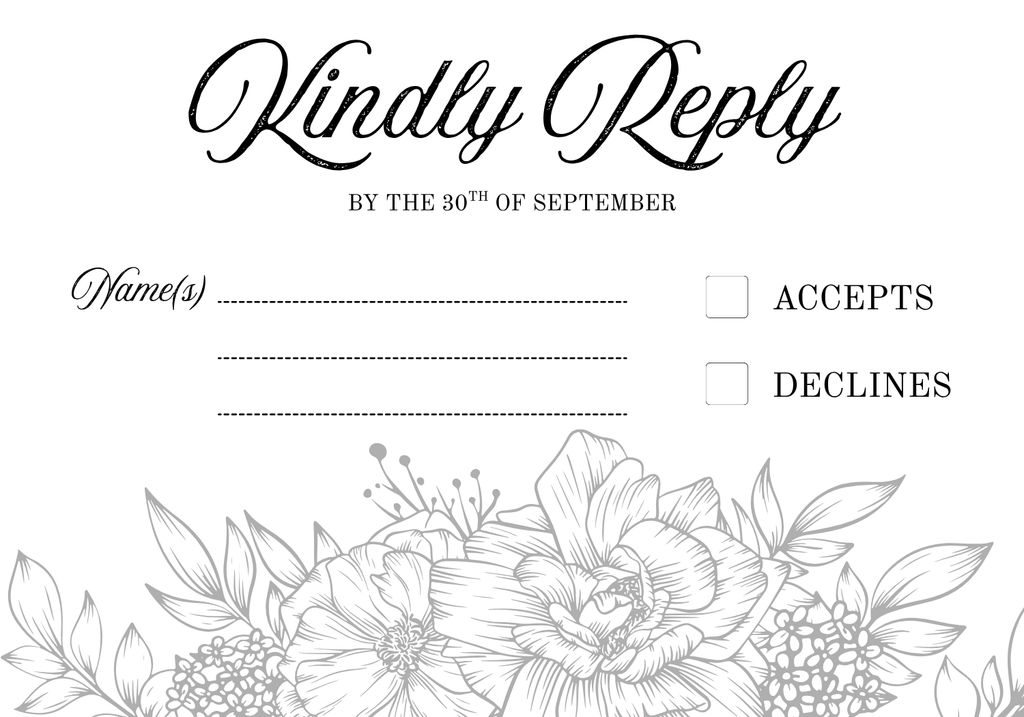 Black and White Floral Wedding invitation BUNDLE