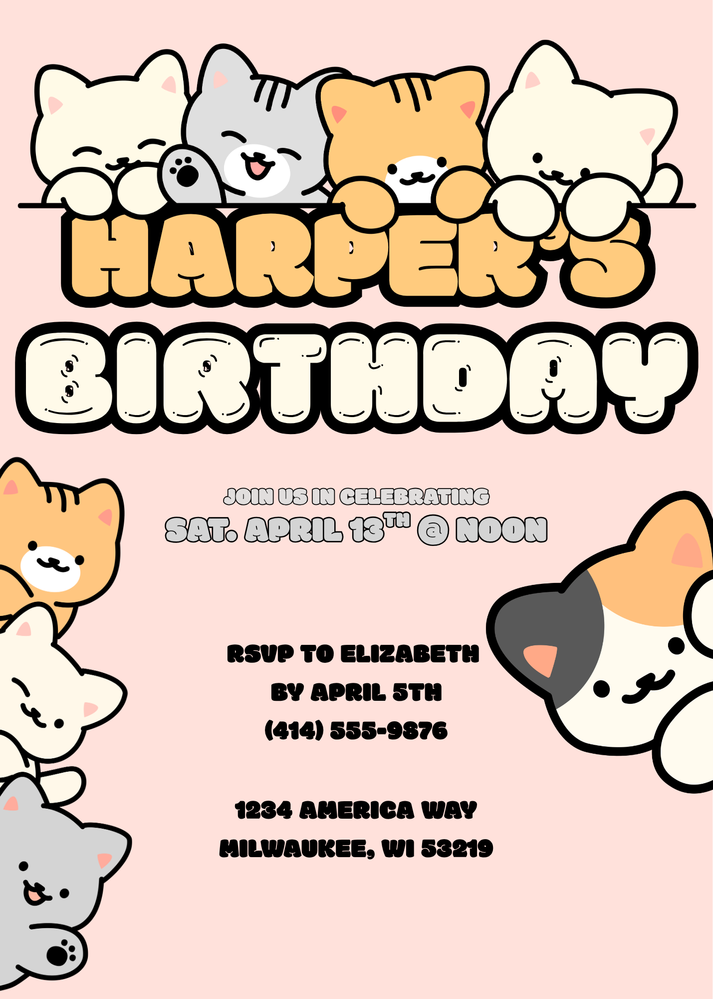 Cute Kitty Birthday Invitation