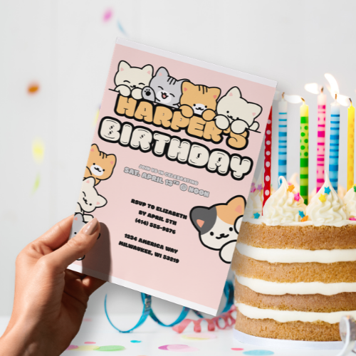 Cute Kitty Birthday Invitation