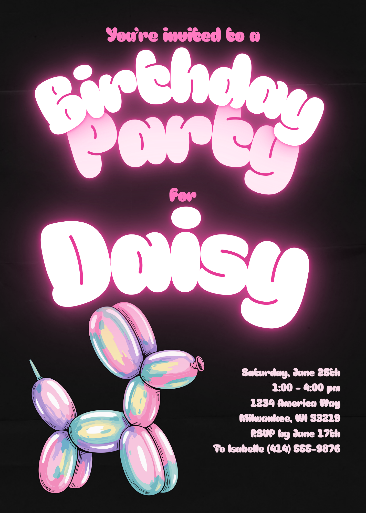 Neon Pink Ballon Dog Birthday