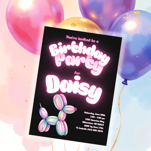Neon Pink Ballon Dog Birthday